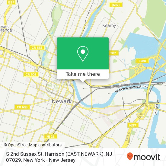 Mapa de S 2nd Sussex St, Harrison (EAST NEWARK), NJ 07029