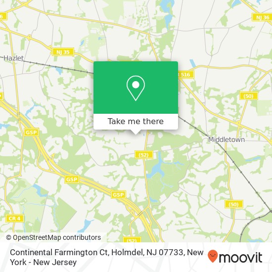Mapa de Continental Farmington Ct, Holmdel, NJ 07733