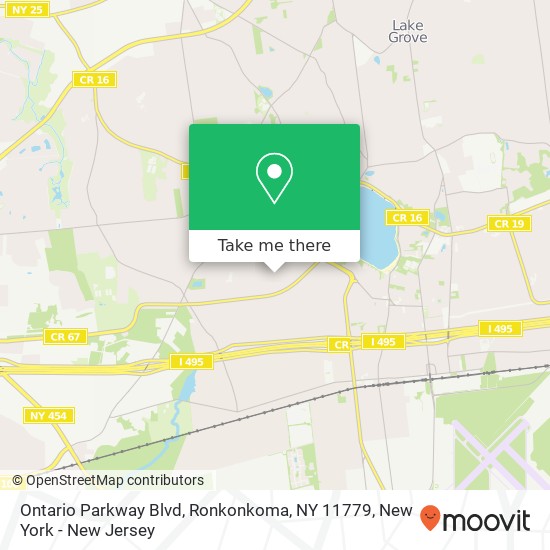 Mapa de Ontario Parkway Blvd, Ronkonkoma, NY 11779