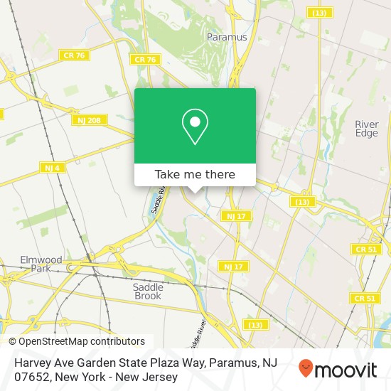 Mapa de Harvey Ave Garden State Plaza Way, Paramus, NJ 07652
