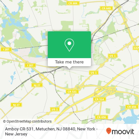 Mapa de Amboy CR-531, Metuchen, NJ 08840