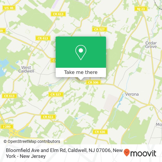 Mapa de Bloomfield Ave and Elm Rd, Caldwell, NJ 07006