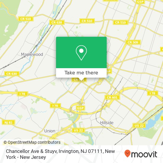 Mapa de Chancellor Ave & Stuyv, Irvington, NJ 07111