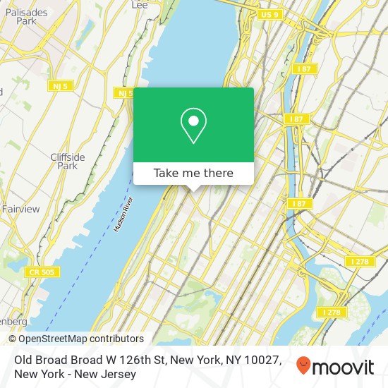 Mapa de Old Broad Broad W 126th St, New York, NY 10027