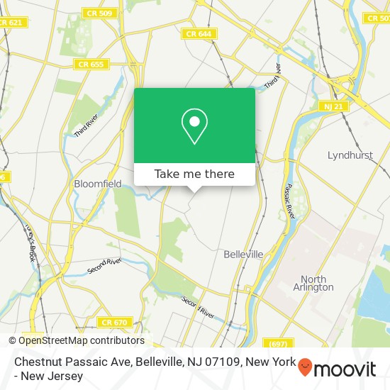 Mapa de Chestnut Passaic Ave, Belleville, NJ 07109