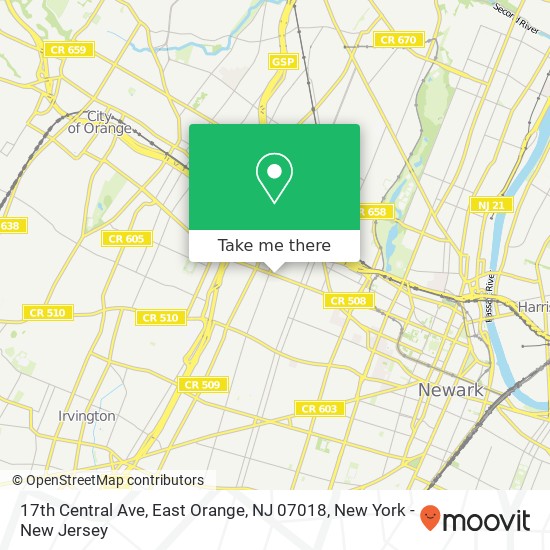 Mapa de 17th Central Ave, East Orange, NJ 07018