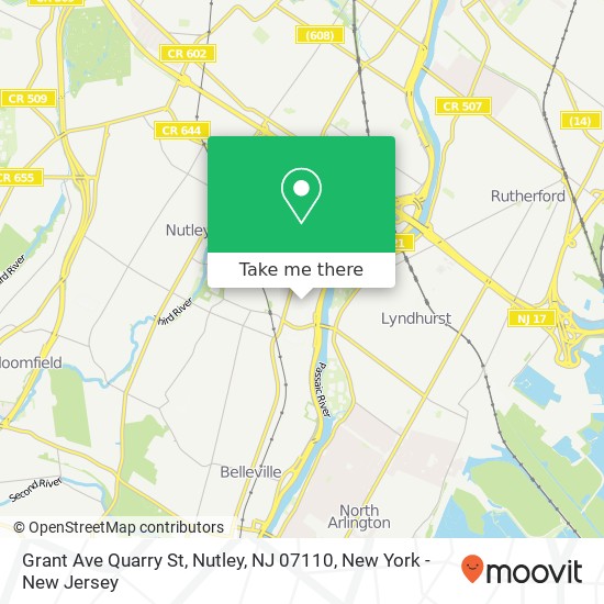 Mapa de Grant Ave Quarry St, Nutley, NJ 07110