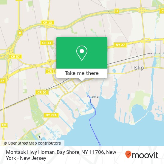 Mapa de Montauk Hwy Homan, Bay Shore, NY 11706