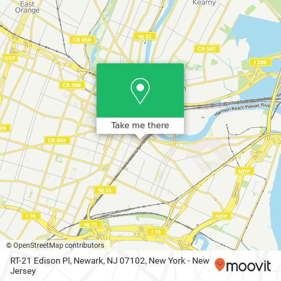 Mapa de RT-21 Edison Pl, Newark, NJ 07102