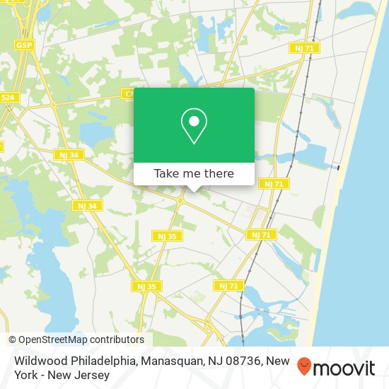 Mapa de Wildwood Philadelphia, Manasquan, NJ 08736