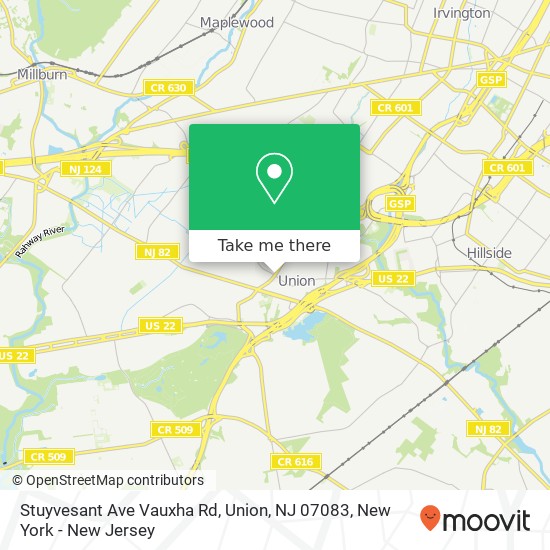 Mapa de Stuyvesant Ave Vauxha Rd, Union, NJ 07083