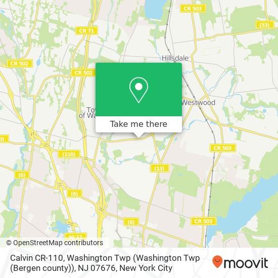 Mapa de Calvin CR-110, Washington Twp (Washington Twp (Bergen county)), NJ 07676