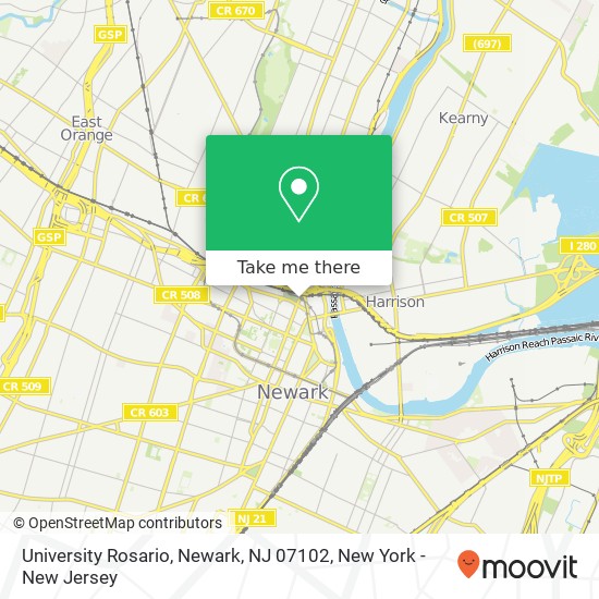 Mapa de University Rosario, Newark, NJ 07102