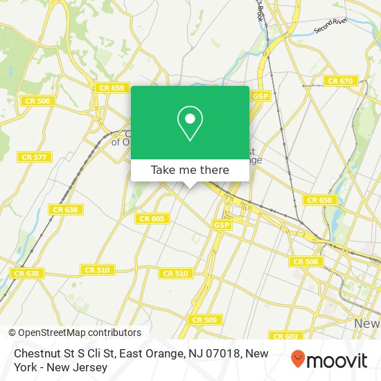 Mapa de Chestnut St S Cli St, East Orange, NJ 07018