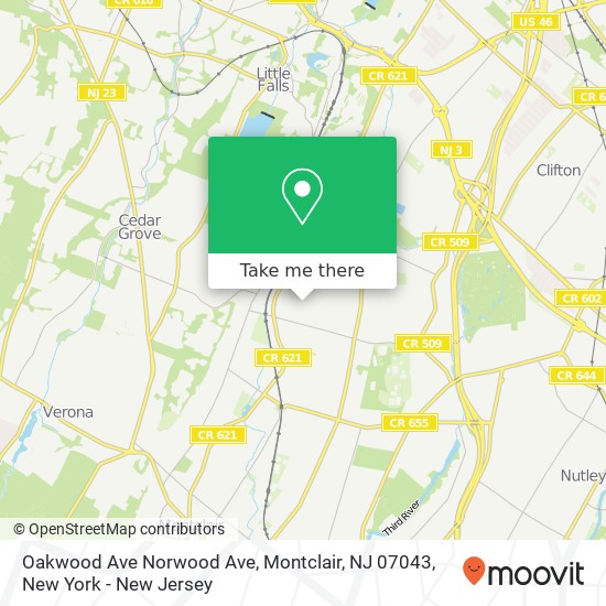 Mapa de Oakwood Ave Norwood Ave, Montclair, NJ 07043