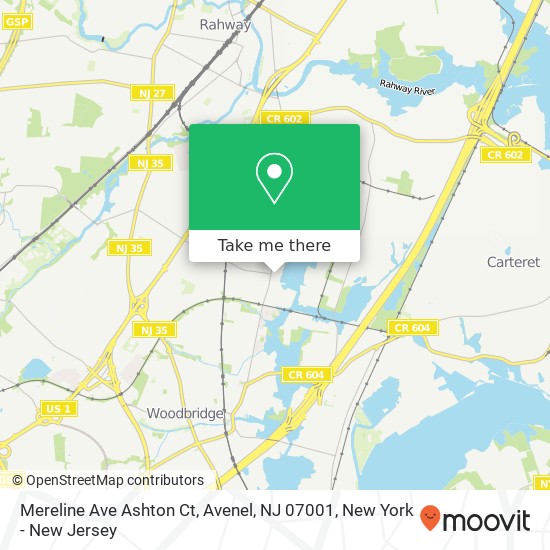 Mapa de Mereline Ave Ashton Ct, Avenel, NJ 07001