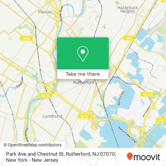 Mapa de Park Ave and Chestnut St, Rutherford, NJ 07070