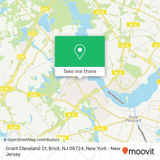 Mapa de Grant Cleveland Ct, Brick, NJ 08724