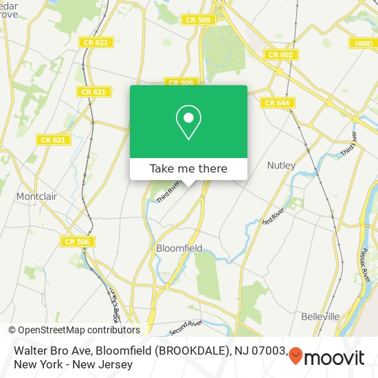 Mapa de Walter Bro Ave, Bloomfield (BROOKDALE), NJ 07003