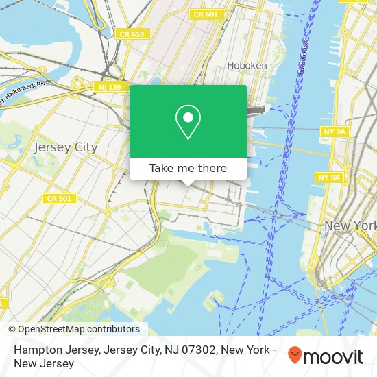 Mapa de Hampton Jersey, Jersey City, NJ 07302