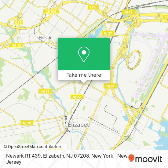 Mapa de Newark RT-439, Elizabeth, NJ 07208