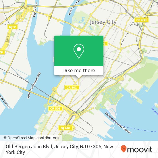 Mapa de Old Bergen John Blvd, Jersey City, NJ 07305