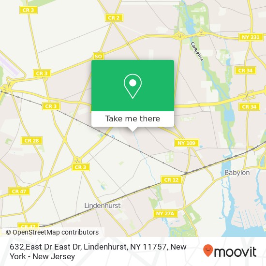Mapa de 632,East Dr East Dr, Lindenhurst, NY 11757