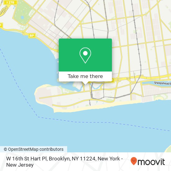 Mapa de W 16th St Hart Pl, Brooklyn, NY 11224
