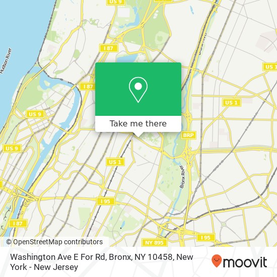 Mapa de Washington Ave E For Rd, Bronx, NY 10458