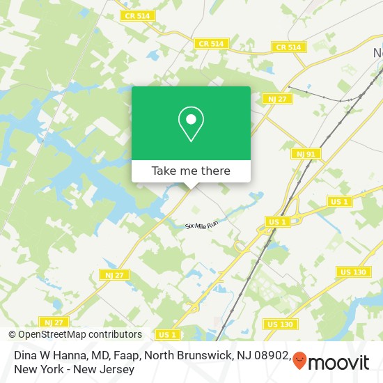 Mapa de Dina W Hanna, MD, Faap, North Brunswick, NJ 08902