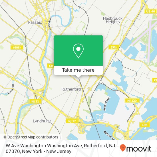 Mapa de W Ave Washington Washington Ave, Rutherford, NJ 07070