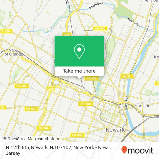 Mapa de N 12th 6th, Newark, NJ 07107