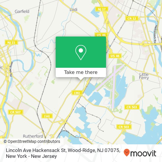 Mapa de Lincoln Ave Hackensack St, Wood-Ridge, NJ 07075