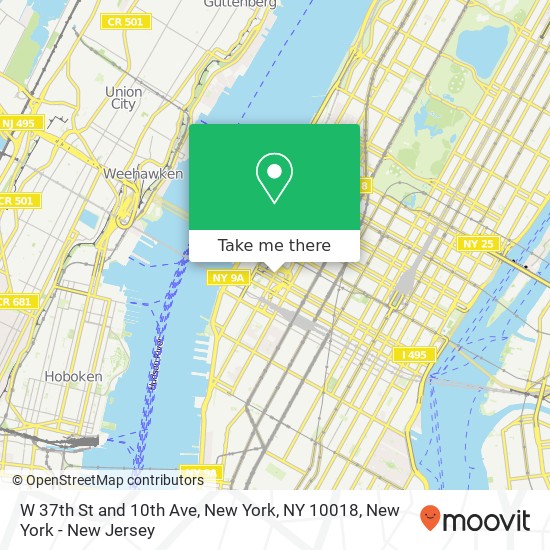 Mapa de W 37th St and 10th Ave, New York, NY 10018