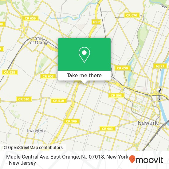 Mapa de Maple Central Ave, East Orange, NJ 07018