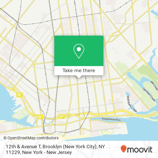 Mapa de 12th & Avenue T, Brooklyn (New York City), NY 11229