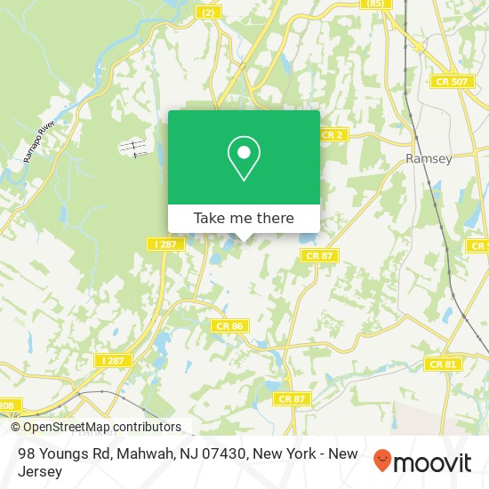 Mapa de 98 Youngs Rd, Mahwah, NJ 07430