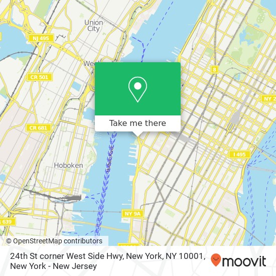 Mapa de 24th St corner West Side Hwy, New York, NY 10001