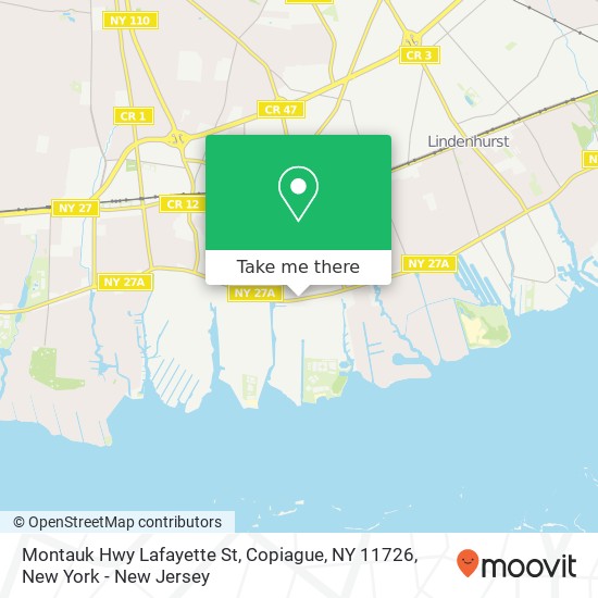Montauk Hwy Lafayette St, Copiague, NY 11726 map