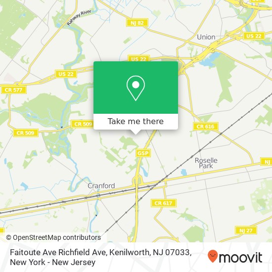 Mapa de Faitoute Ave Richfield Ave, Kenilworth, NJ 07033
