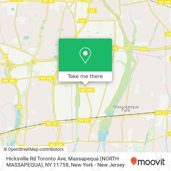 Mapa de Hicksville Rd Toronto Ave, Massapequa (NORTH MASSAPEQUA), NY 11758