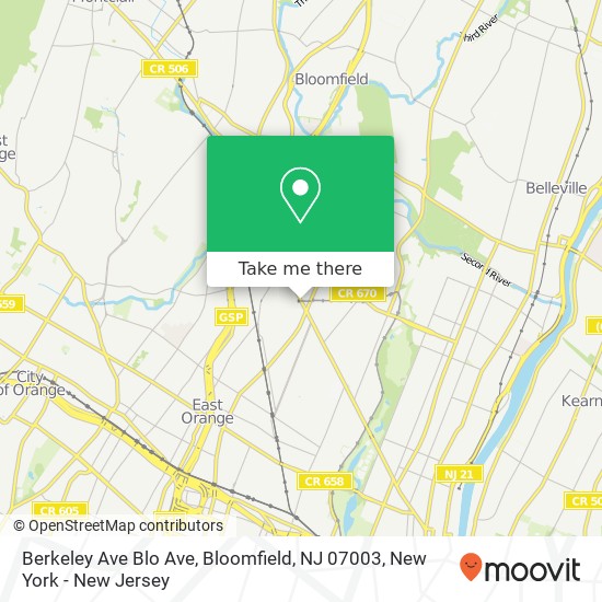 Mapa de Berkeley Ave Blo Ave, Bloomfield, NJ 07003
