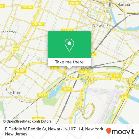 Mapa de E Peddie W Peddie St, Newark, NJ 07114