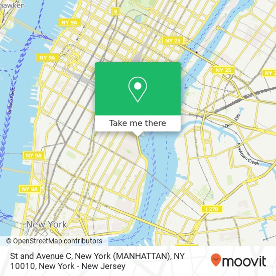 Mapa de St and Avenue C, New York (MANHATTAN), NY 10010