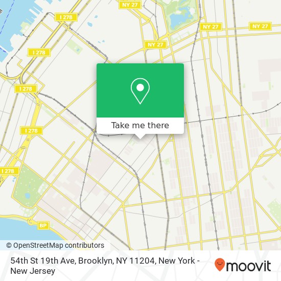 Mapa de 54th St 19th Ave, Brooklyn, NY 11204