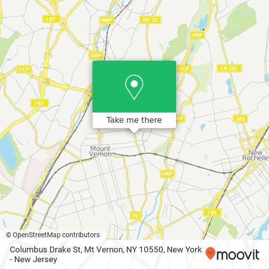 Mapa de Columbus Drake St, Mt Vernon, NY 10550