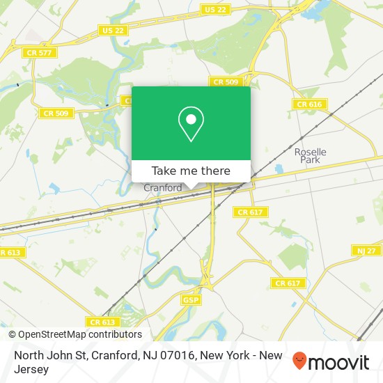 Mapa de North John St, Cranford, NJ 07016