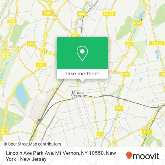 Mapa de Lincoln Ave Park Ave, Mt Vernon, NY 10550