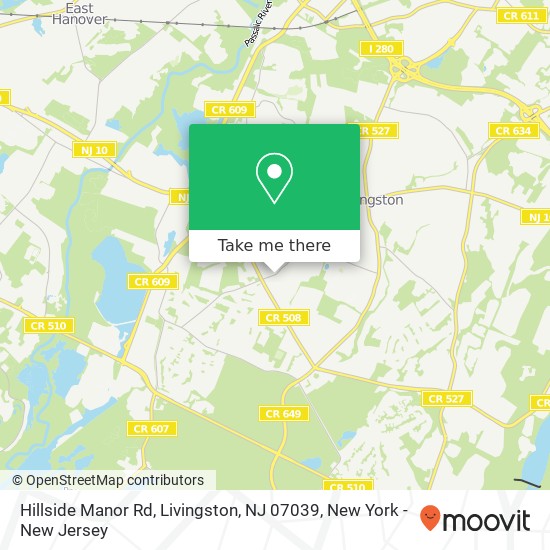 Mapa de Hillside Manor Rd, Livingston, NJ 07039