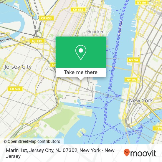 Mapa de Marin 1st, Jersey City, NJ 07302